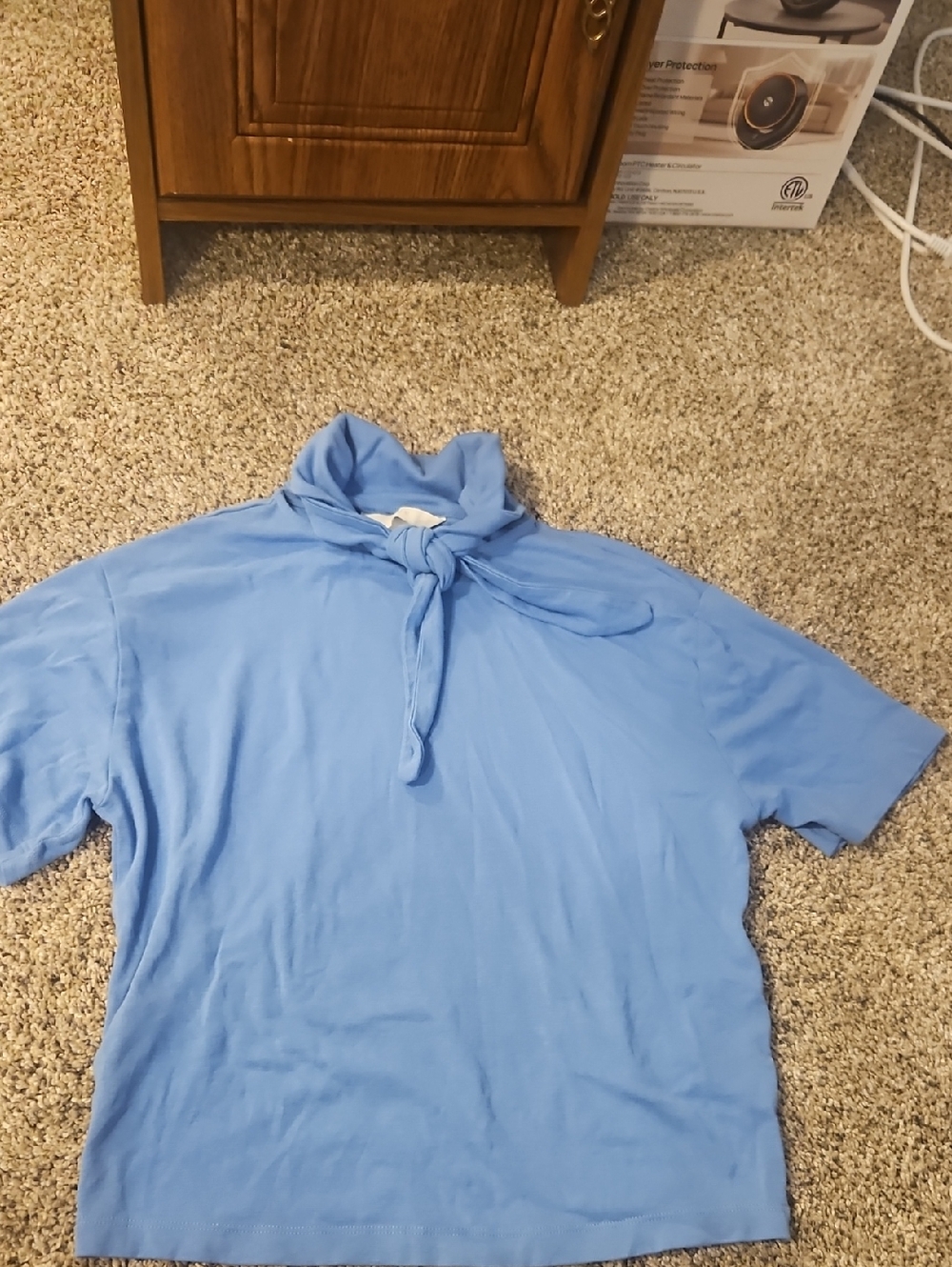 H&M Light Blue Short Sleeve Top with Tie Neck